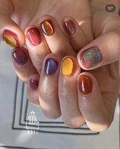 111 Nails, Nails Mismatched, Opaque Nails, Unique Fall Nails, Short Nails Inspo, Gemstone Nails, Trendy Fall Nails, Nails Unique, Really Cute Nails