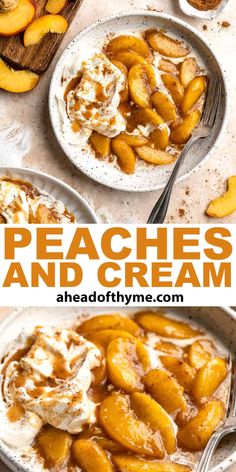 peaches and cream dessert with whipped cream on top