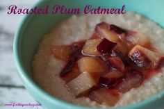 a bowl filled with oatmeal and fruit toppings on top of it