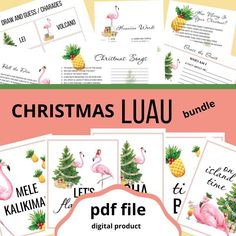 christmas luau bundle with pineapples and flamingos