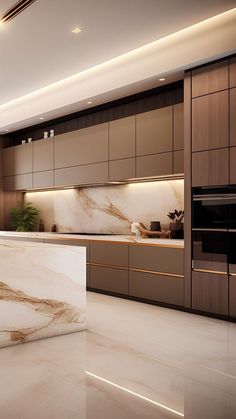 Softening instead of striving to create your dream life. #FeminineEnergy Villa Kitchen Luxury, Modern Kitchen No Island, Golden Kitchen Cabinets, Light Wood Modern Kitchen, Luxury Kitchen And Living Room, Brown And Gold Kitchen, Calacatta Gold Marble Kitchen, Grand Kitchen Luxury, Timeless House Design