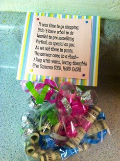 a bunch of candy wrapped in cellophane with a poem on the back side