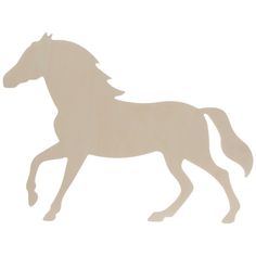 the silhouette of a running horse is shown on a white background in this image, it appears to be cut out from plywood