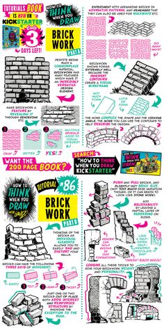 a poster with instructions on how to build a brick work wall and other things in it