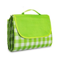 a green and white checkered lunch bag on a white background with clippings