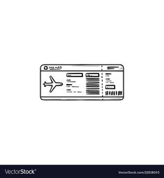 a credit card with an airplane on the front and back side, hand drawn in black ink