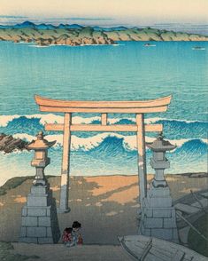 an image of a person sitting in front of the ocean with a tori tori on it