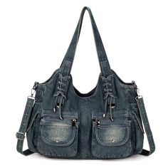 PRICES MAY VARY. 💛【Material】: High quality washed denim, comfortable, washable, ironable, soft handle feel and durable, simple design and special washed denim style make the bag more unique for women daily use. 💛【Dimension】: 14.5(L) * 5.12(W) * 10.24(H) inches, Handle height: 12.8 Inches(long enough to put on shoulder), detachable strap length 49.6 inches, good for everyday use, holds your daily essentials such as collapsible umbrella, mobile phone, cosmetics, wallet and more. 💛【Weight】: 2.14 Mochila Jeans, Blue Jean Purses, Diy Sy, Aesthetic Bags, Hobo Tote Bag, Denim Purse, Denim Shoulder Bags