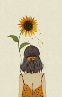 a drawing of a woman with a sunflower in her hair