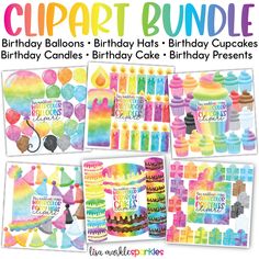 birthday party clipart bundle with cake, candles and cupcakes