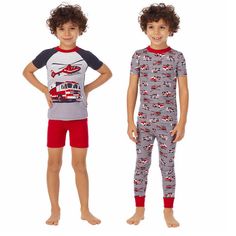 4 Piece Set Gray/Red Printed Family Matching Red Sleep Sets, Family Matching Sleep Sets In Red, Red Family Matching Bedtime Sets, Playful Red Sleepwear For Sleepovers, Playful Red Sleepwear For Sleepover, Playful Red Sleep Sets, Playful Red Sleepwear Sets, Red Playful Sleepwear Sets, Red Casual Sets For Sleepover