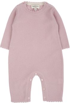 A baby girl cashmere romper that is ideal for keeping your new-born warm and comfortable. Featuring long sleeves, a crew neck, internal contrasting borders and a scalloped hem. Made from 100% cashmere. Henley Long Sleeve, Sleeveless Cardigan, Little Outfits, Baby Boy Or Girl, Baby Store, Sleeved Romper