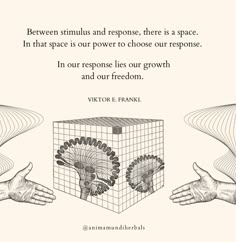 two hands reaching out to each other over a box with the words between saturn and response, there is a space in that space is power to choose our