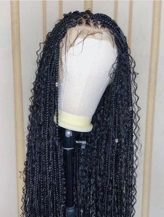 Our frontlace and closure unit is made with spandex dome wig cap and extra elastic band for secure fit. Full lace has adjustable straps and elastic band. * Box braids on a front lace Lace type - 13*4 All our braided wigs are handmade wigs, carefully hand-picked and crafted by selected professional braiders. We bleach the knots for a very realistic look. We provide babyhair in all our wigs, if you do not need it, you can take it off or add note to that effect. All our wigs comes with the big elas Goddess Braids Wig, Short Afro Wigs, Hair Frontal, Half Ponytail, Wig Ideas, Front Hair, Marley Twists, Braided Styles, Box Braid Wig