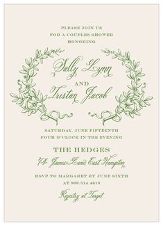 a wedding card with an ornate wreath design