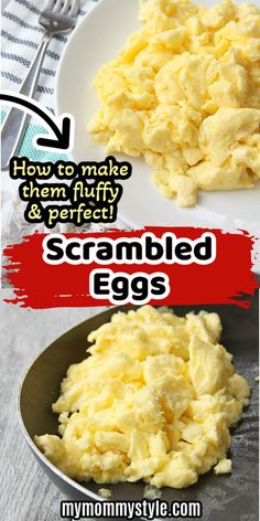 scrambled eggs on a plate with the words how to make them fluffy and perfect