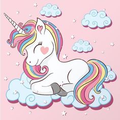 a cute unicorn sitting on top of a cloud