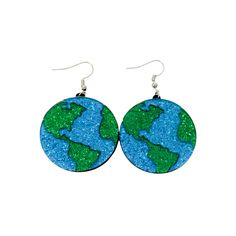 These earrings are made with nickel free ear wires and acrylic.  The charms are 1 1/2 inch in size.  They will be carefully packed in a bubble wrap envelope. If you order two or more items use the promo code twocool to get $2 off your order! Free Standard Shipping! Earth Day Science, Earrings For Teachers, Earth Earrings, Science Earrings, Globe Earrings, Teacher Science, Glitter Globes, Sparkling Jewelry, Science Jewelry