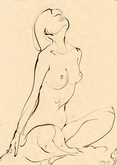 a drawing of a woman sitting on the ground with her hands behind her back and legs crossed