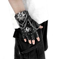 Rock Rivet Leather Gloves Skeleton Chain Party Fingerless Gloves With Punk Bracelet Men Gloves Material: Leather Color:Black Quantity:One pair Size:One size HIGH QUALITY & FASTER We guarantee the quality for all item. We sell only unique and high-quality products. we sent your item within 24 hours. SHIPPING & PAYMENT SHIPPING: To US: Epacket 7-10 business days, To other country: china post air mail 12-25 days. All Parcel with a tracking number. You can check it online. The items will be shipped within 24 hours after confirm your payment. Note: You can make a extra payment for faster shipment. PAYENT : We accept PayPal  from overseas customers. REFUND: If you received a Defect item or the item lost in the mail. Please do contact us. A FULL REFUND will be issued to you with NO EXCUSE. RETURN Gloves Skeleton, Ember Moon, Bracelet Men, Bracelet For Men, Mens Gloves, Character Ideas, Leather Gloves, Mitten Gloves, Air Mail