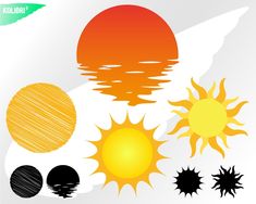 the sun, water and other objects are grouped together