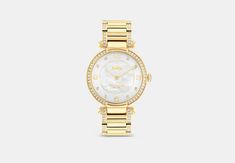 Cary Watch, 34 Mm | COACH Coach Watches Women, Coach Watch, Mini Fragrance, Horse And Carriage, Gold Watches Women, Bracelet Design, The Gold, Minerals Crystals, Luxury Women