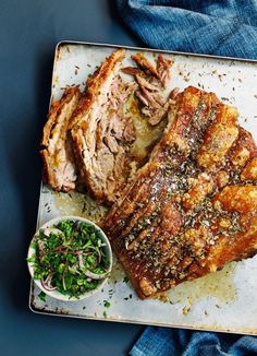 the steak is ready to be cooked on the grill and garnished with herbs