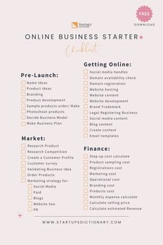 FREE Online Business Starter Checklist download Small Business Marketing Plan, Business Plan Outline, Starting Small Business, Start Online Business