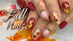 nails Fall Nail Designs Autumn Burgundy, Fall Leaves Nail Designs, Fall Jelly Nails, Leaves Nail Designs, Builder Gel Nails Tutorial, Hard Gel Nails Design, Builder Gel Nail Art, Gel Nails Tutorial, Burgundy Fall Nails