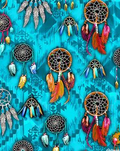 an image of colorful dream catchers on blue background