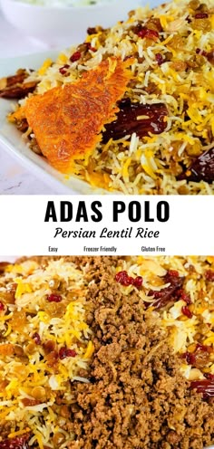 two plates filled with different types of food on top of each other and the words adas polo written above them