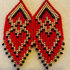 Handmade Heart Fringe Earrings Native American Quilt Patterns, Native Beaded Earrings, Hunters Star Quilt, Anting Manik, Miyuki Beads Pattern, Diy Seed Bead Earrings, Beaded Earrings Diy