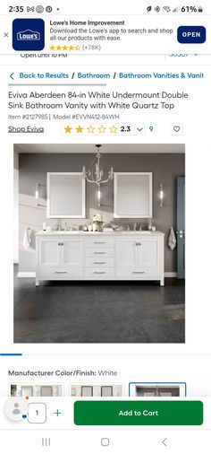 an image of a bathroom with white cabinets and gray flooring on the bottom right hand corner