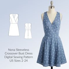 a dress pattern for a women's sleeveless cross - over bust dress