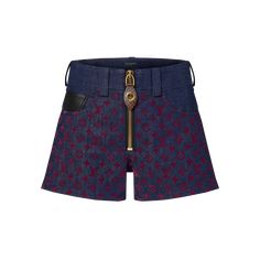 LOUIS VUITTON® - Flocked Monogram Denim Mini Shorts - Marine Zip Dress Outfit, Louis Vuitton Clothes, Louis Vuitton Gifts, Denim Street Style, Moda Denim, Simple Fits, Zip Dress, Mini Short, Denim Cotton