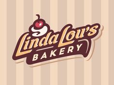 the logo for linda lou's bakery is shown in brown and white stripes, with a