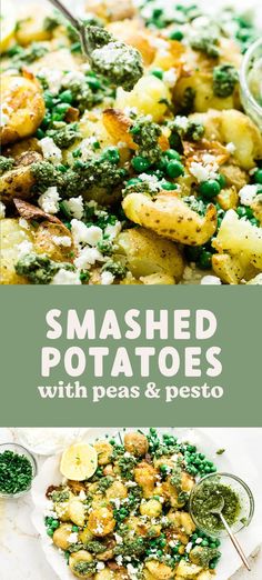 smashed potatoes with peas and pesto