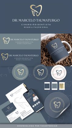 the logo and business card design for dr marclo tumauriro dental center