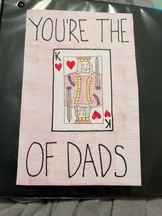 homemade “king of dads” father’s day card! my dad loves playing cards with me so this was def perfect for him! this was probably one of my hardest cards to make only because of the face on the king lol. supplies used: sharpie, colored pencil, crayola markers, pencil, pens, cardstock paper   diy homemade card, father’s day card, playing cards, king of hearts, king father’s day card, funny father’s day card, homemade card for dad Mens Day Card Ideas, Diy Cards For Dads Birthday, Birthday Card Father Diy, Father's Birthday Day Cards, You Did It Card Diy, Craft For Dad Birthday, Dad Card Ideas Birthday, Dad Christmas Card Ideas, Diy Father Birthday Gifts