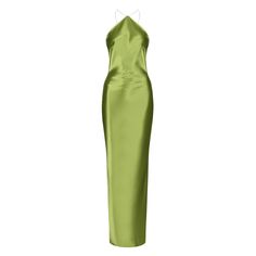 Aubrey Satin Halter Bias Dress - Green | HERVANR | Wolf & Badger Pearl Straps, Bias Dress, Satin Halter Dress, Halter Neck Dress, Clothing Websites, Evening Look, Halterneck Dress, Green Satin