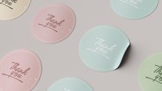 pastel colored stickers with thank you written on them