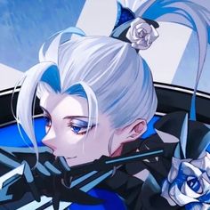 an anime character with white hair and blue eyes