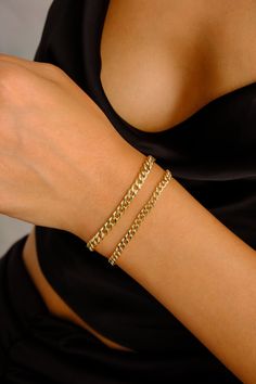 "14K Gold Cuban Link Bracelet, Cuban Link Chain Bracelet, 3mm 5mm Curb Link Bracelet, Stacking Gold Bracelet, Men Women Bracelet, Holiday Gift Features *Material: 14K Real Gold *Color Options: Yellow Gold, White Gold, Rose Gold *Metal Stamp: 14K (585) *Available Bracelet Sizes: 5Inches to 10Inches  *Weight(approx) :  3.8mm :4.50 grams 5.0mm : 6.00 grams *Ready to Ship in 3-5 Business Days. FREE Express worldwide shipping. FREE Engraving service Each item is made to order. Comes in a Gift Box wit Cuban Link Bracelet Women, Gold Chain Bracelet Women, Gold Bracelet Men, Gold Cuban Link Bracelet, Gold Arm Band, Cuban Chain Bracelet, Gold Cuban Link Chain, Cuban Link Bracelet, Curb Chain Bracelet