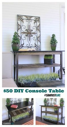 the diy console table is so easy to make it looks like it could be used as a planter