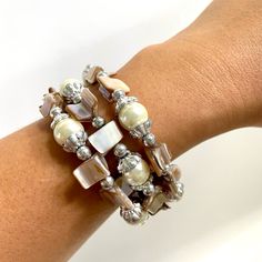 Wraps Around. Received As Gift And Never Worn. Bundle To Save. Send Me An Offer. Beads Bracelet Design, Silver Pearls, Send Me, Bracelet Designs, Wrap Around, Womens Jewelry Bracelets, Wrap Bracelet, Shells, Jewelry Necklaces