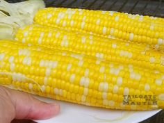 corn on the cob being grilled with butter and seasoning by someone's hand