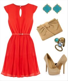 Love red and turquoise together. Classy Accessories, Mode Casual, Summer Outfit Inspiration, Guest Outfit, Inspiration Mode, Dress Wedding, Look Chic