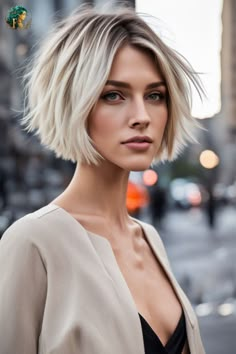 Erlebe diesen schicken und modernen Bob-Schnitt in strahlendem Platinblond! Perfekt für Frauen, die einen eleganten und stilvollen Look suchen. Dieser Look vereint Textur und Volumen für einen wirklich modischen Stil. Lass dich inspirieren und finde deinen neuen Lieblingslook für kurze Haare!  #FrecheFrisuren #KurzeHaare #BobSchnitt #Platinblond #Kurzhaarschnitt #Frauenfrisuren #TrendigeHaare #ChicHairstyles #Haarinspiration #FrisurIdeen Gray French Bob, Arielle Kebbel Short Hair, Women With Short Hair, Short Hair Images, Messy Short Hair, Sassy Hair