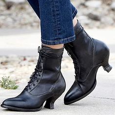 Category:Boots; Upper Materials:PU; Season:Fall,Winter; Heel Type:Kitten Heel; Gender:Women's; Activity:Walking; Toe Shape:Round Toe; Type:Booties Ankle Boots; Style:Minimalism,Elegant,Casual,Vintage; Heel Height(inch):1-2; Outsole Materials:Rubber; Occasion:Daily,Outdoor; Closure Type:Lace-up; Pattern:Solid Color; Listing Date:09/18/2023; Production mode:External procurement; 2024 Trends:Brogue,Plus Size,Heel Boots; Size chart date source:Provided by Supplier. Lace Up Ankle Boots With Dresses, Flat Boots For Women Vintage, Black Ankle Boots Dresses, Luxury Lace-up Snip Toe Boots For Formal Occasions, Affordable Lace-up Leather Boots, Womens Plus Size Leather Lace Up Boots, Lace Up Dress Boots, Luxury Vintage Boots For Formal Occasions, Steam Punk Womens Boots