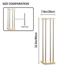 an image of a tall metal pole with two poles on each side and measurements for the size comparison